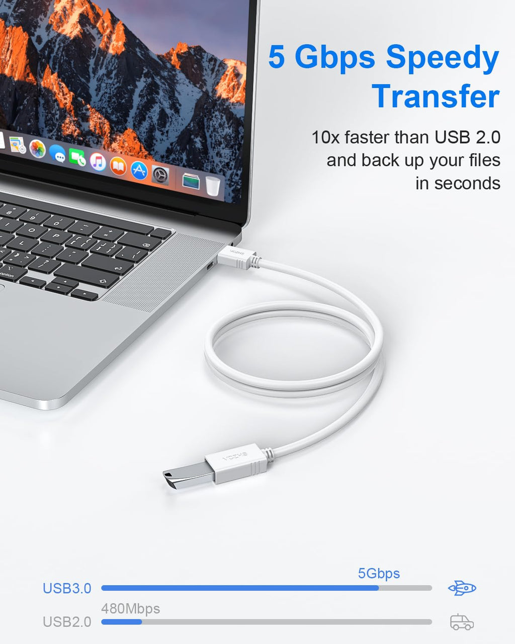 VCZHS Tech USB Extension Cable White 3.3ft, USB 3.0 Extender for High-Speed Data Transfer & Fast Charging, Durable & Flexible for Mouse, Keyboard, Printer, Flash Drive, Webcam, and More