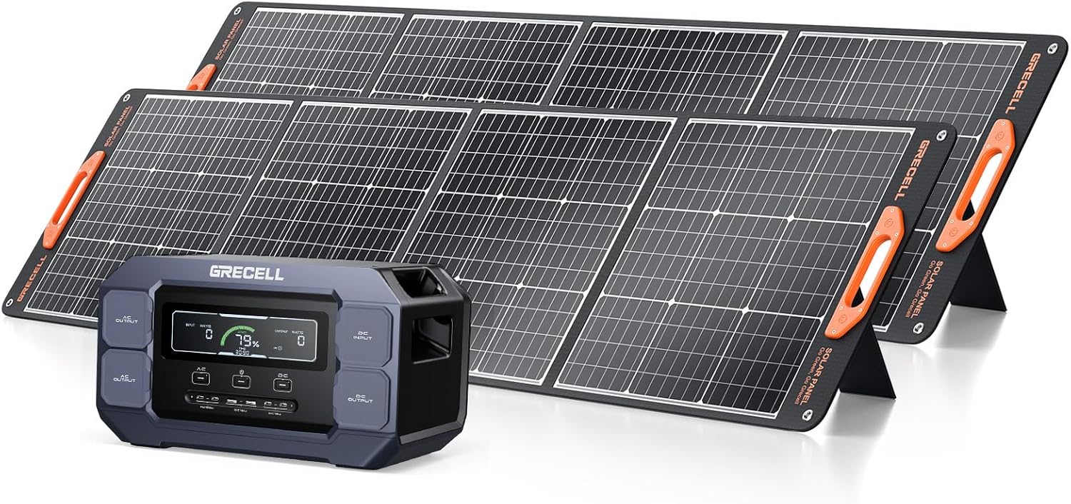 Portable Power Station 2200W GRECELL with Solar Panel 2×200W, LiFePO4 Battery, Fast Charging, Solar Generator for Camping Home Backup RV
