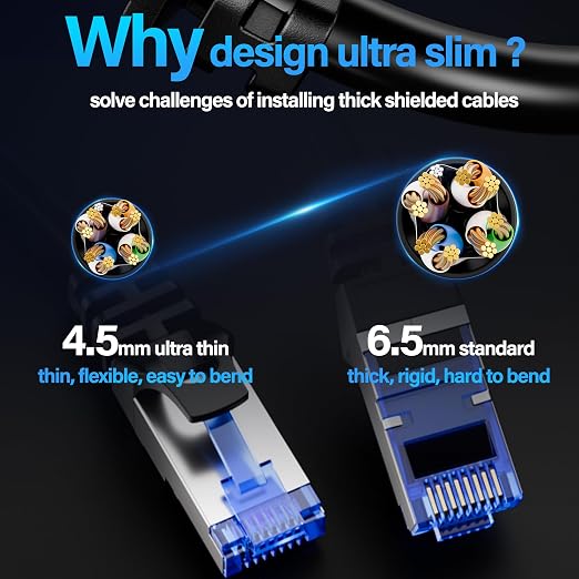 Cat6A Ethernet Cable Shielded 10Gbps 3 ft, Slim Shielded Ethernet Cable Cat 6 - Image 7