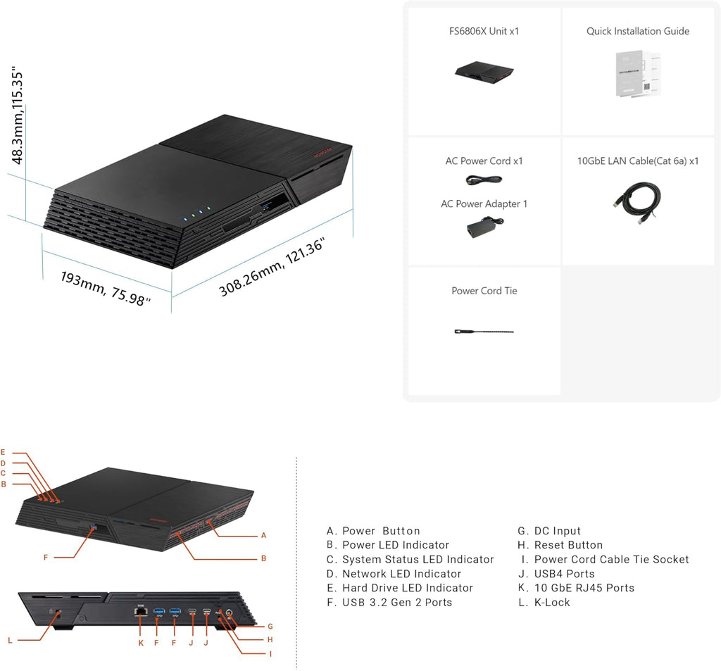 Asustor FLASHSTOR 6 Gen2 FS6806X, 6 Bay All M.2 SSD NAS, AMD Ryzen Quad-Core 2.3GHz, 8GB RAM DDR5, 10GbE Port, USB4 Type-C, Network Attached Storage for Video & Content Creators (Diskless)
