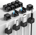 16 Pack Magnetic Cord Organizer Holder,Strong Adhesive Desk Cable Management Easy Open,Organize Phone Charging Cords Wire Holder Organizer Neatly for Home,Office,Car,Desk,Nightstand-Black