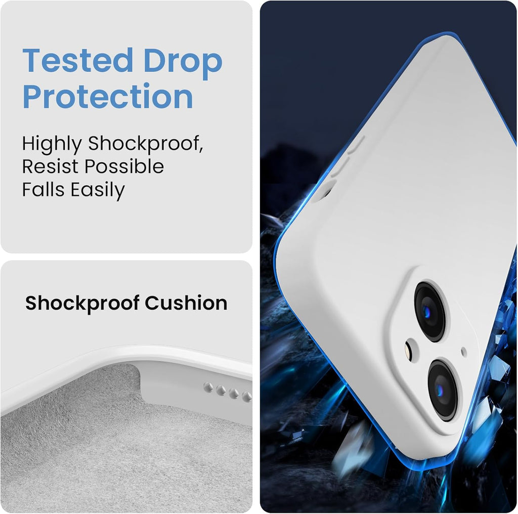 FireNova Designed for iPhone 14 Case, Silicone Upgraded [Camera Protection] Phone Case with [2 Screen Protectors], Soft Anti-Scratch Microfiber Lining Inside, 6.1 inch, White