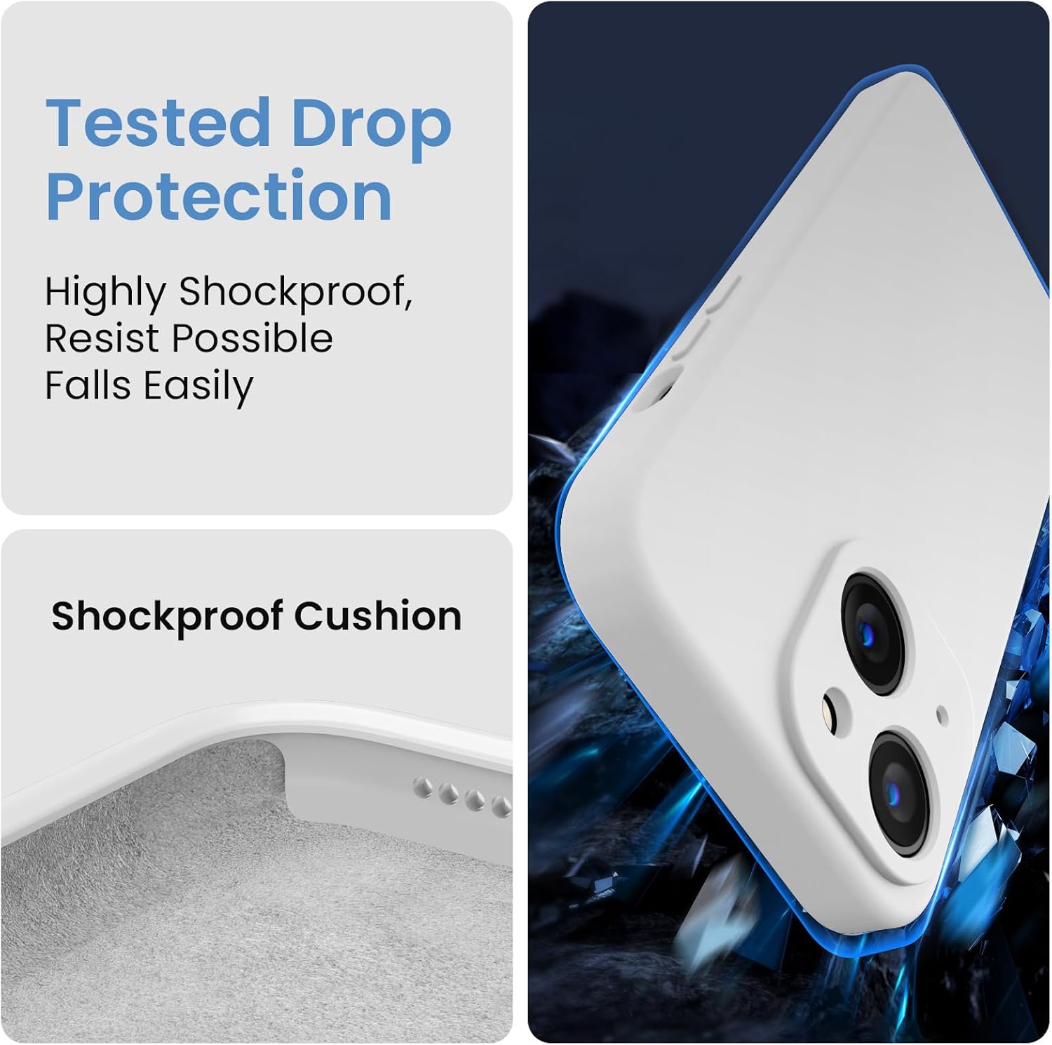 FireNova Designed for iPhone 14 Case, Silicone Upgraded [Camera Protection] Phone Case with [2 Screen Protectors], Soft Anti-Scratch Microfiber Lining Inside, 6.1 inch, White
