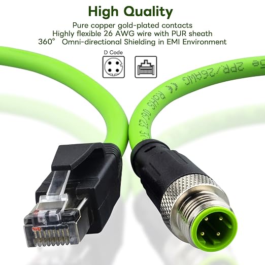 M12 4 Pin to RJ45 Shielded Cable Assembly, Industrial Field-wireable M12 4 Pin - Image 2