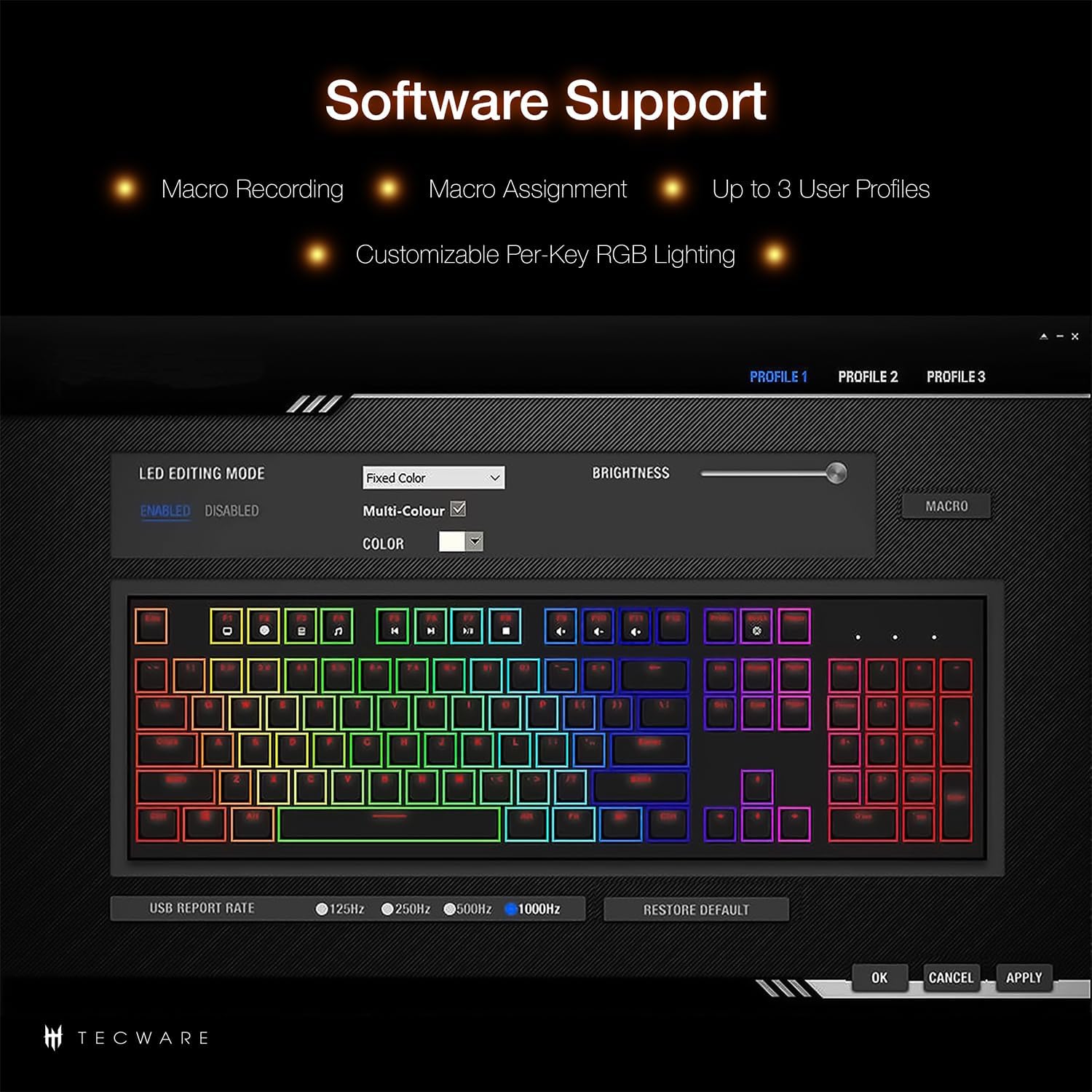 TECWARE Phantom+ 87 Key Mechanical Gaming Keyboard, RGB led, TKL 75% Keyboard, Thocky Sounding, Wraith Pink Switch