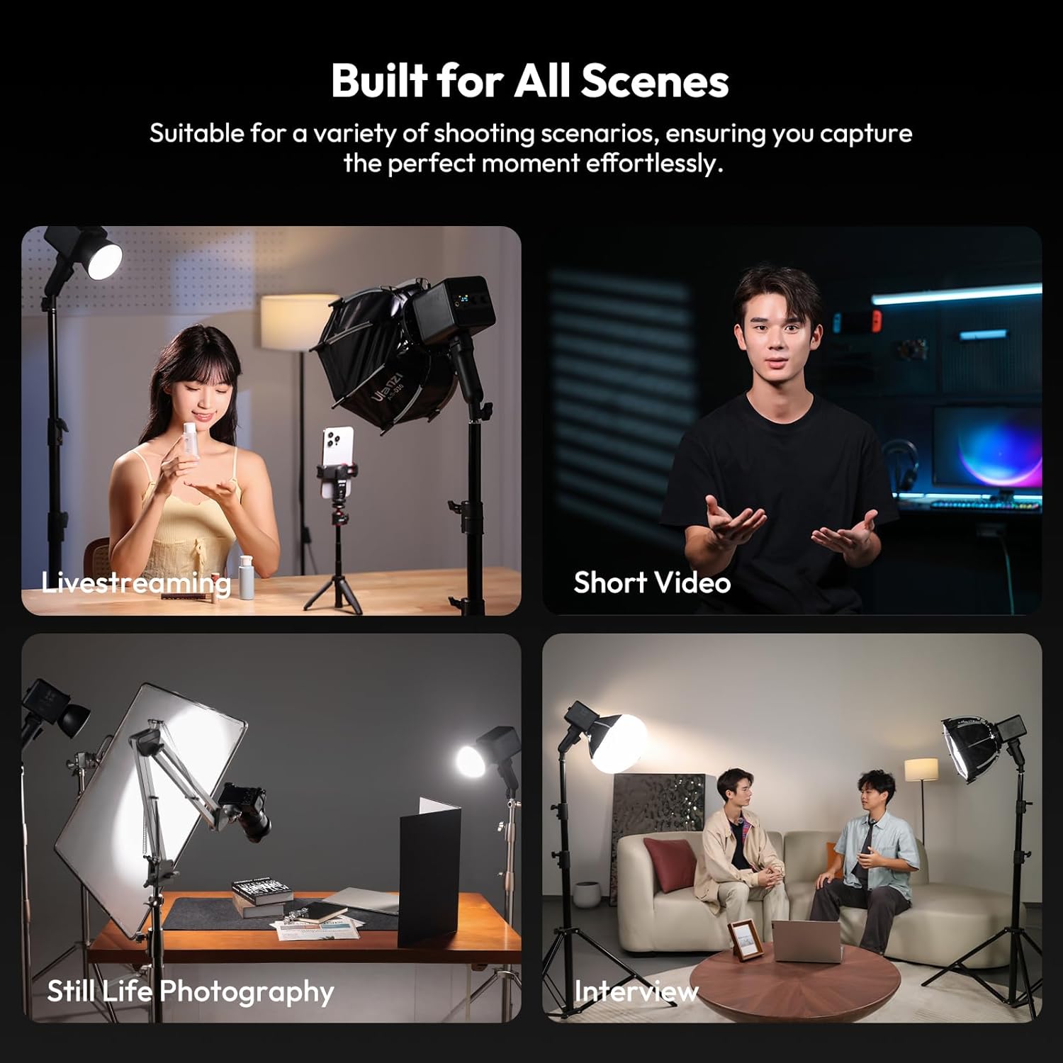 ULANZI 100W Bi-color Portable LED Video Light w DC Power Adapter, 111Wh Build-in Battery Metal Mini Adjustable Color Temperature COB Continuous Output Lighting Handheld Spotlight 2700K-6500K for Video