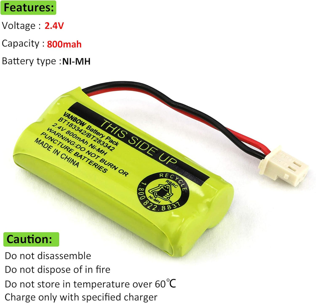 BT183342/BT283342 2.4V 800mAh Ni-MH Battery Compatible with AT&T VTech Cordless Phone Batteries BT166342/BT266342 BT162342/BT262342 CS6709 CS6609 CS6509 CS6409 EL52100 EL50003 (Pack 3)
