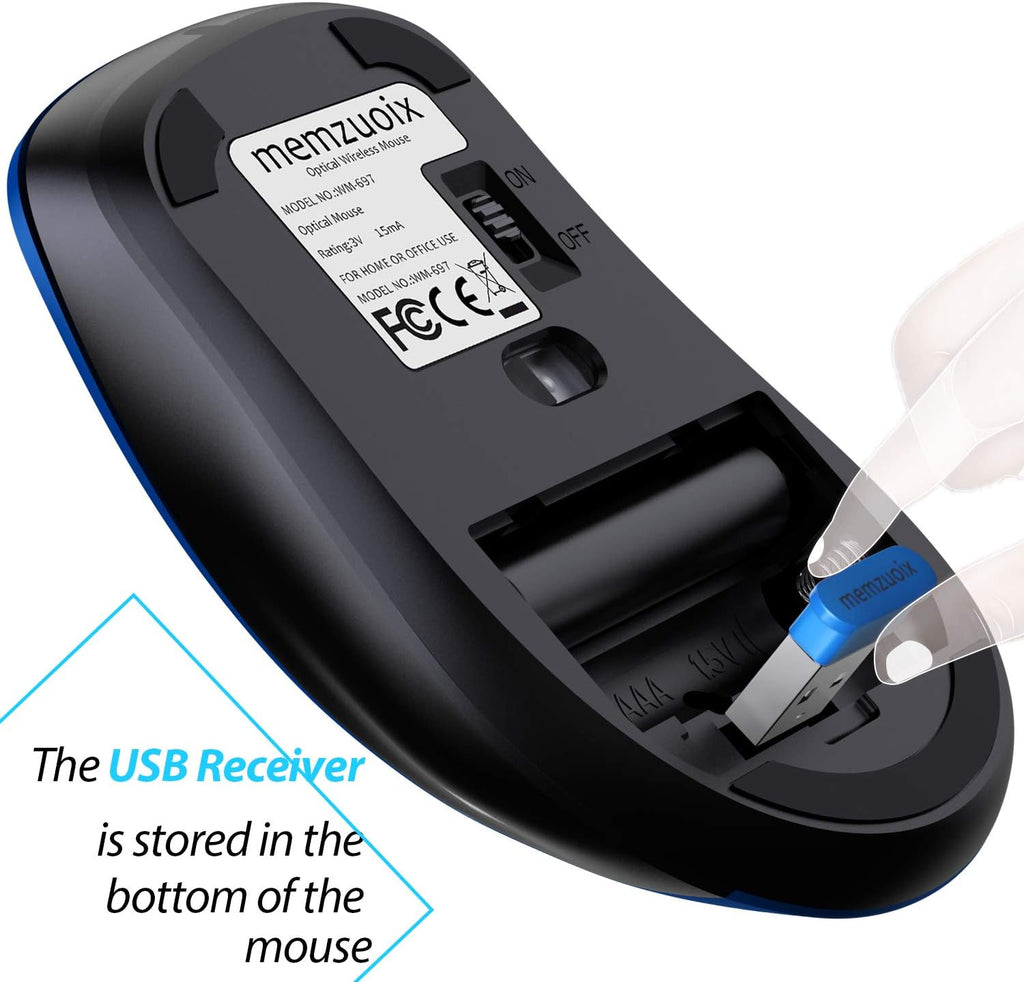 memzuoix 2.4G Portable Wireless Mouse, 1400 DPI Mobile Optical Cordless Mice with USB Receiver for Computer, Laptop, PC, Desktop, MacBook, 5 Buttons, Blue