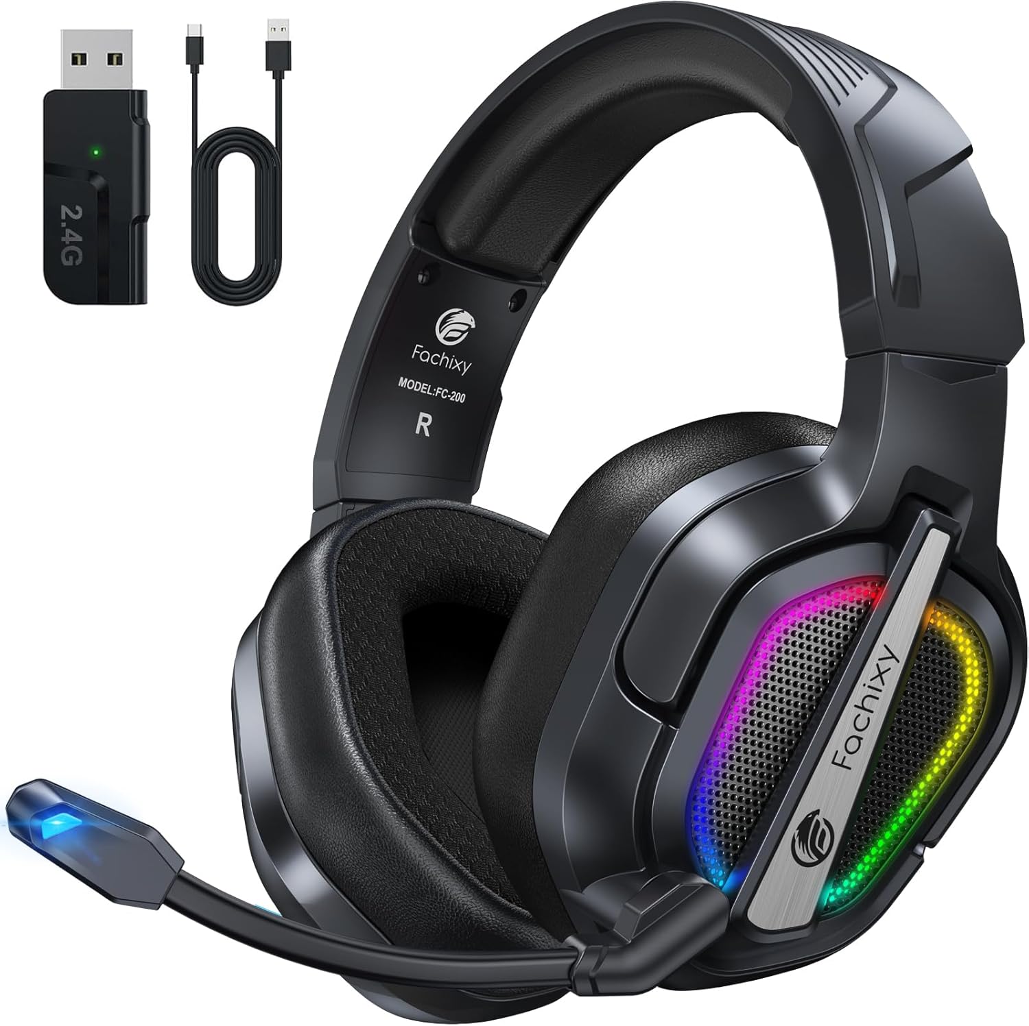 FC200 Wireless Gaming Headset for PS5, PS4-2.4GHz USB Foldable Headphones with Mic - 3D Stereo Bluetooth Headset with 50Hrs Battery Life, for Switch, PC, Mac, Mobile