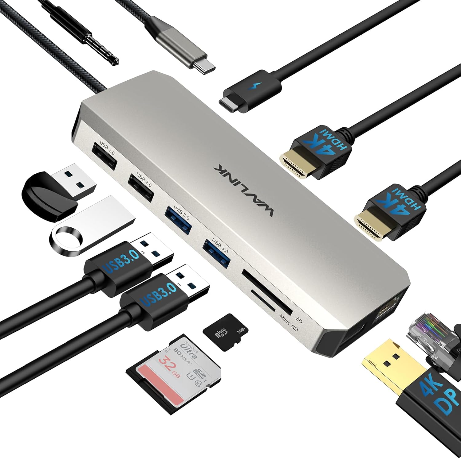 USB C Docking Station USB C to Dual HDMI Adapter USB C Hub Dual Monitor, 13 in 1 Multiport Triple Display Type C Dongle with Dual HDMI 4K, DP, PD Charger, 5 USB, Ethernet, SD TF Card Reader, Audio