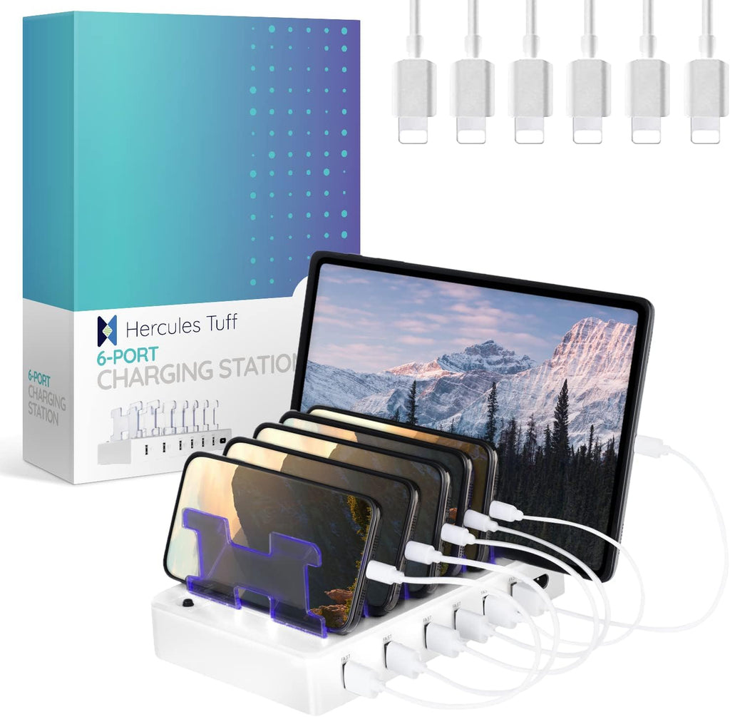 Charging Station for Multiple Devices – 6-Port USB Charging Dock for Apple & Android – Fast Multi-Charger Organizer for Phones, Tablets & More – Universal Desktop Charging Hub with Smart IC Tech