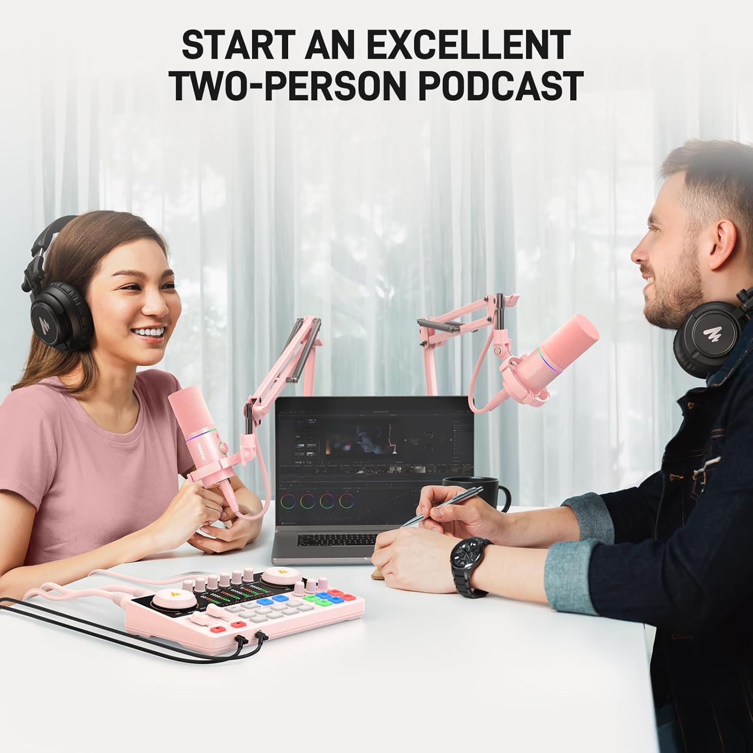 MAONO Podcast Equipment Bundle: Audio Interface mixer with Dual XLR Input for Podcast Streaming - MaonoCaster E2 Gen2 Pink