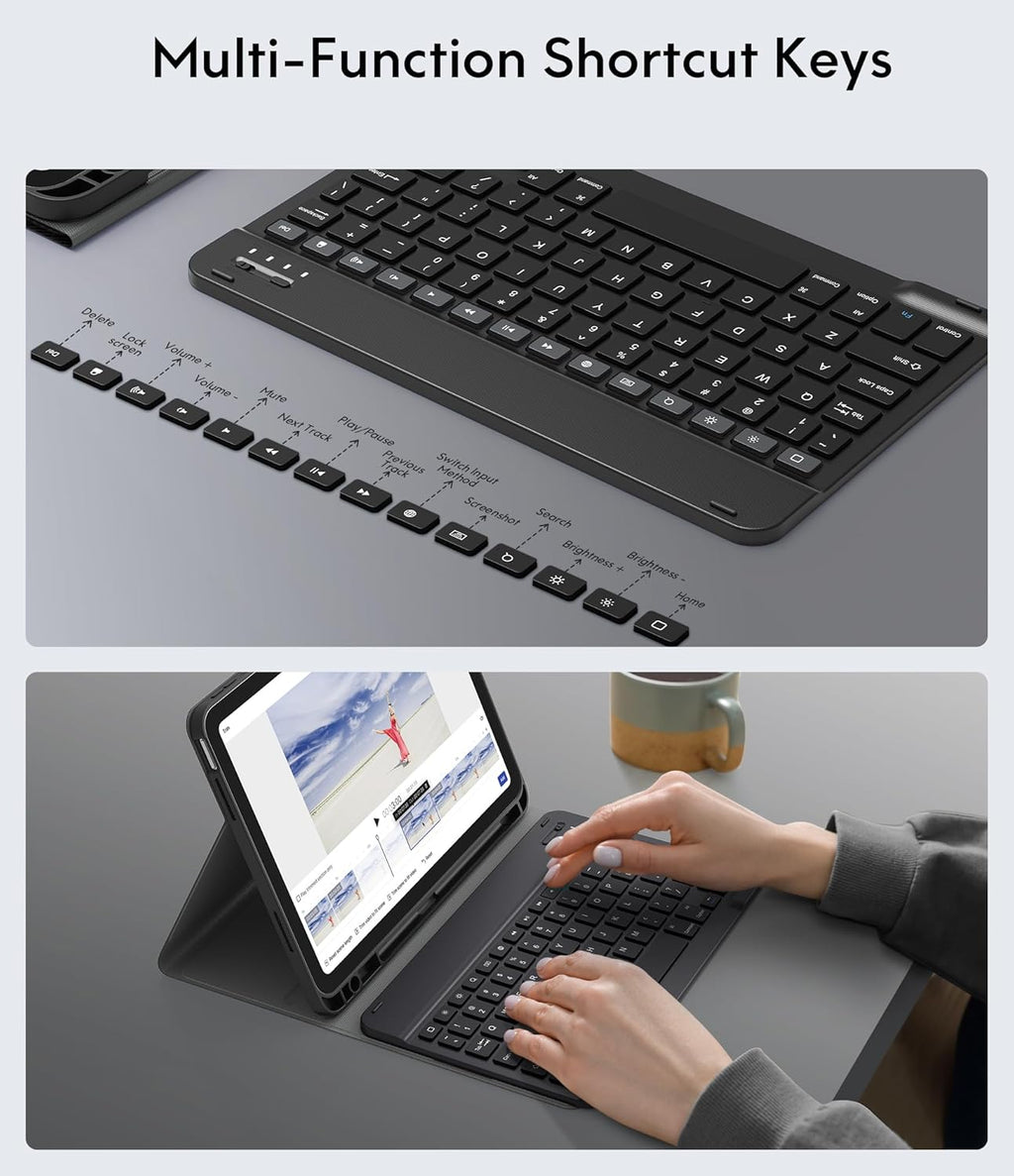 CHESONA Keyboard Case for iPad (A16) 11th/10th Generation (2025/2022), Detachable Wireless Keyboard, Stand Folio Keyboard Cover with Pencil Holder, Thin & Light (Black)