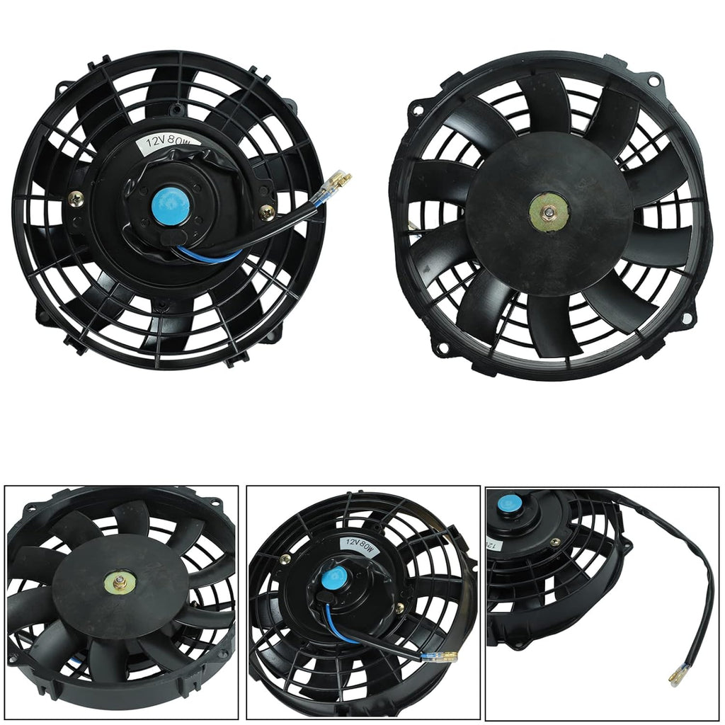 7 Inch Universal Slim Fan Push Pull Electric Radiator Cooling Fan 12V 80W Mount Kit Black Set of 2