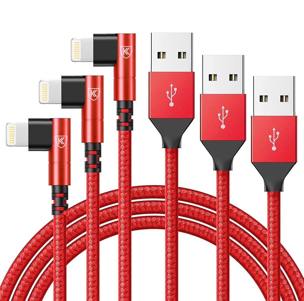 10ft iPhone Charger Cable,3Pack 90 Degree Lightning Cable, [Apple MFi Certified] Long Fast Charging Cord Compatible for iPhone 14/13/12/11/Pro/Max/Mini/X/Plus/8/7/6/Plus/ - Red