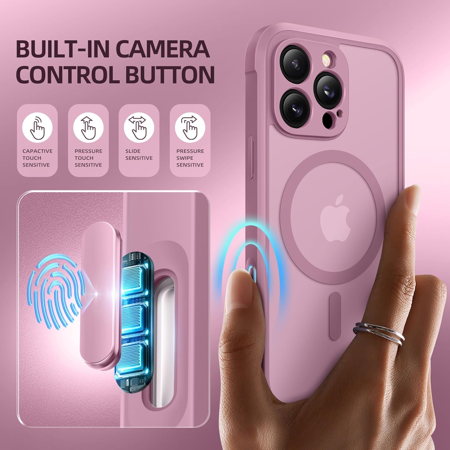 BERFY Magnetic for iPhone 16 Pro Case, Compatible with MagSafe, Built-in Privacy Screen Protector and Upgraded Camera Protection, Anti-Spy Full Body Shockproof Phone Case for 16 Pro 6.3",Palevioletred