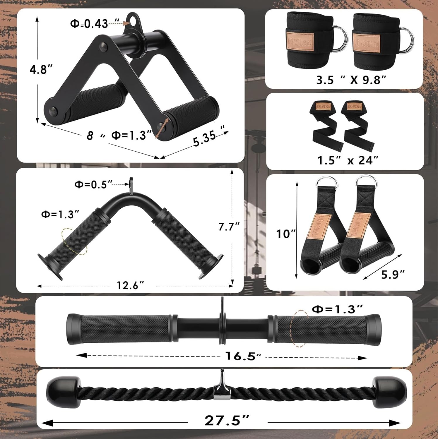 Cable Machine Attachment，LAT Pulldown Attachments Upgraded 1.3 Inch Comfort Grip Cable Attachments for Gym, Triceps Rope Bar,V Bar ,Double D Bar,Homr Gym Accessories