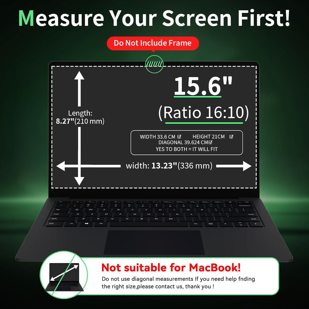 Laptop Privacy Screen 15.6 Inch-16:10 Aspect Ratio Anti-Glare Blue Light Computer Monitor Protector, Laptop Screen Privacy Shield Removable 15.6in Filter for Lenovo HP Dell Acer Asus Thinkpad Envy Xps