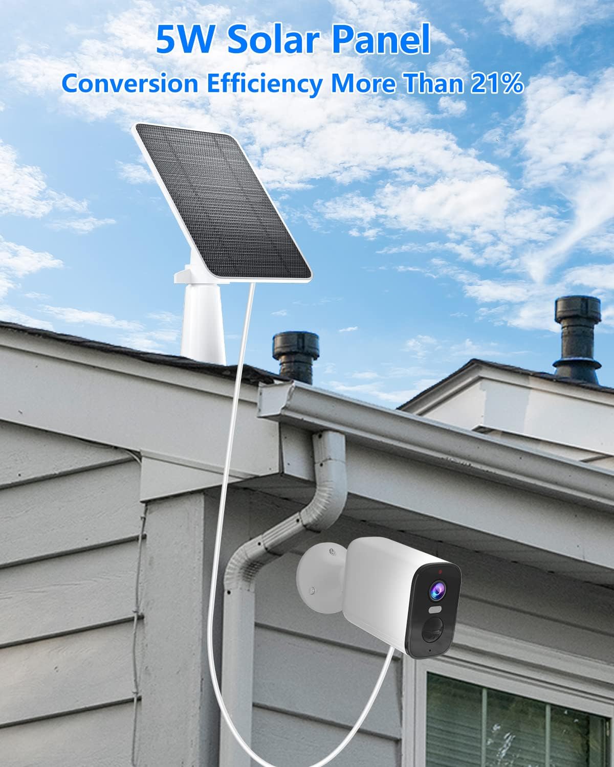 Solar Panel for Security Camera, 5W USB Solar Panel for DC 5V Security Camera, Micro USB & USB-C Port Solar Panel, IP65 Waterproof Solar Charger for Camera,360° Adjustable Mounting 13ft Cable, 1 Pack