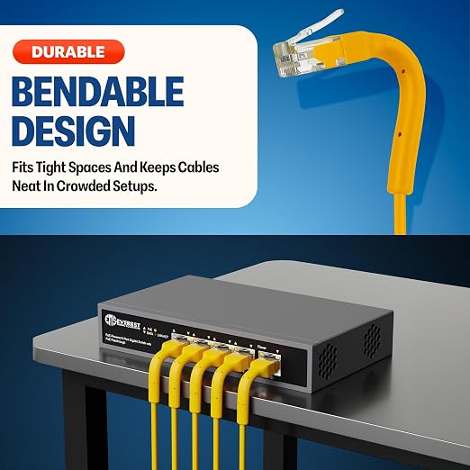 Everest Ultra Slim Cat6a Ethernet Patch Cables 6ft Yellow - Image 2