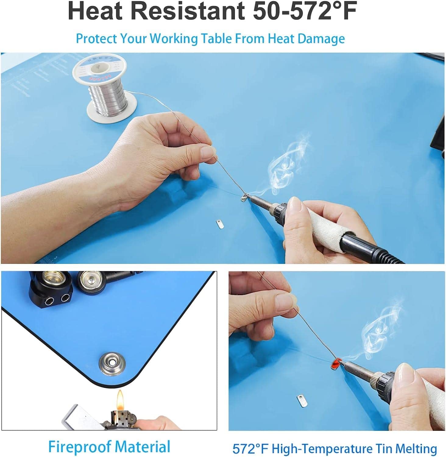KooMall 24 x 16 Inch ESD Rubber Mat Kits, Anti Static Table Floor Pad for Electronic Device Repair Solder Assembly PC Building, W/H Grounding Kit- Antistatic Wrist Straps Bracelets Cord Plugs, Blue