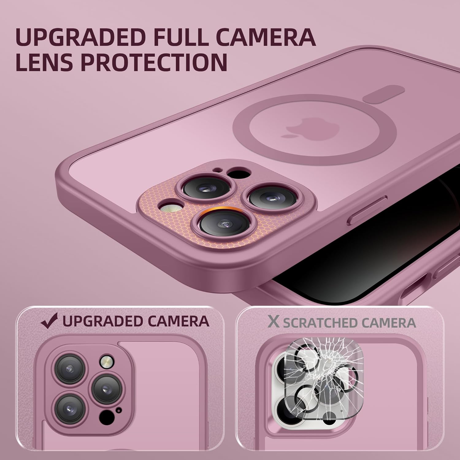 BERFY Magnetic for iPhone 14 Pro Max Case,Compatible with MagSafe,Built-in Privacy Screen Protector and Upgraded Camera Protection,Anti-Spy Full Body Shockproof Phone Case for 14 Pro Max,Palevioletred