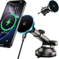 for Mag-Safe Car Mount Charger Dash Vent Windshield Wireless Car Charger with LED Light, Strong Magnetic Phone Holder for Car for iPhone 16 15 14 13 12 Series(Cyan)