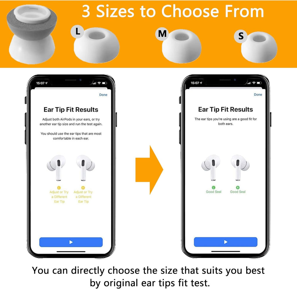 Airpod Pro Ear Tip Memory Foam & Silicone Hybrid Ear Tips, Perfect Noise Reduction, Stays in Your Ears, Ultra-Comfort, Anti-Slip Eartips, Fit in The Charging Case (Grey, Medium)