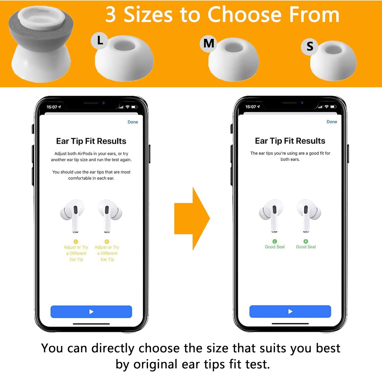 Airpod Pro Ear Tip Memory Foam & Silicone Hybrid Ear Tips, Perfect Noise Reduction, Stays in Your Ears, Ultra-Comfort, Anti-Slip Eartips, Fit in The Charging Case (Grey, Assorted S/M/L)