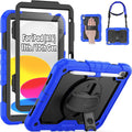 SEYMAC for iPad (A16) 11th/10th Generation Case 2025/2022 (11″/10.9″), Sturdy Heavy Duty Full-Body Shockproof Protective Case with Screen Protector, Rotating Stand, Hand/Shoulder Strap, Black/Blue