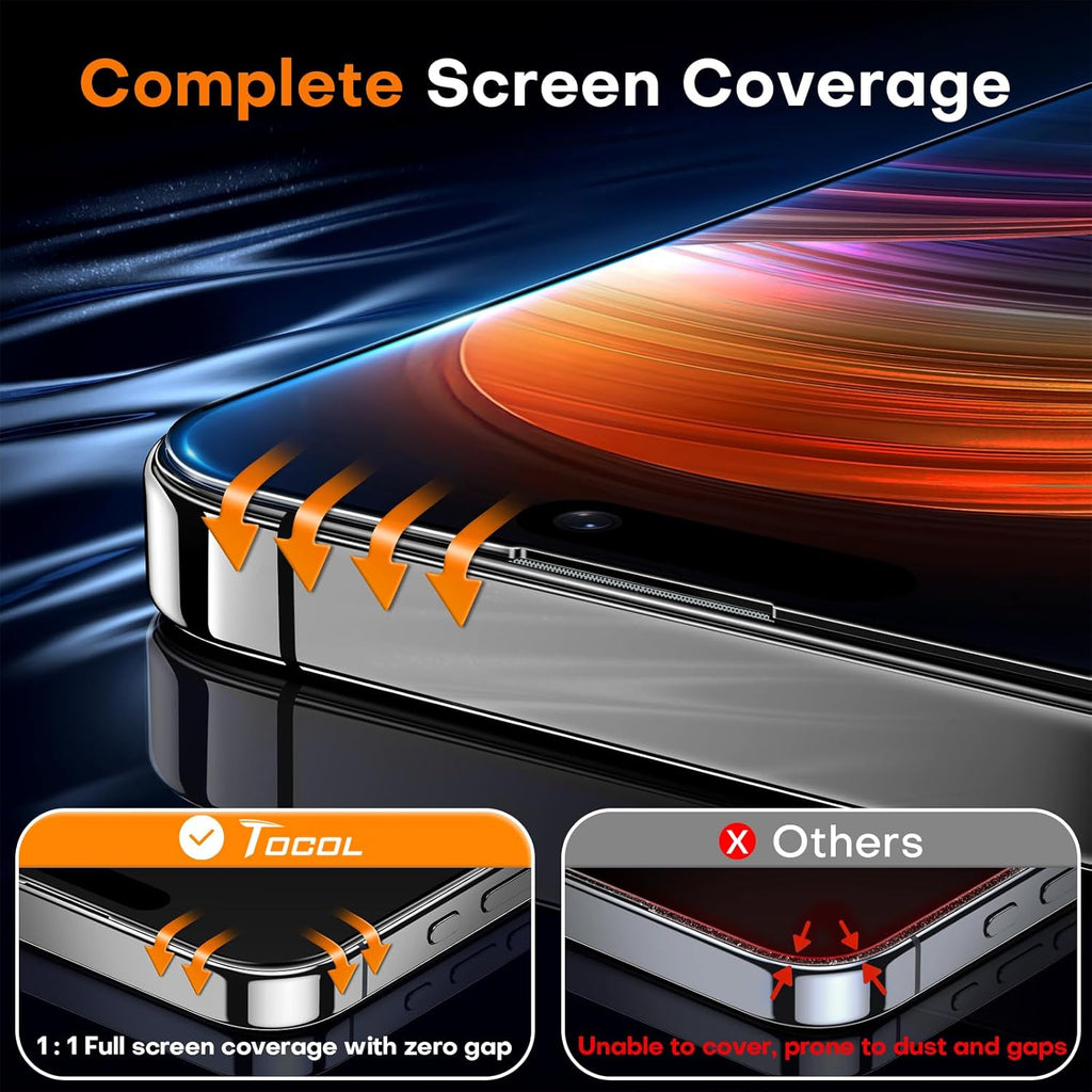 TOCOL for iPhone 16 Privacy Screen Protector True 25°Anti Spy 9H+ Hardness Tempered Glass Full Coverage Easy Installation 2 Pack