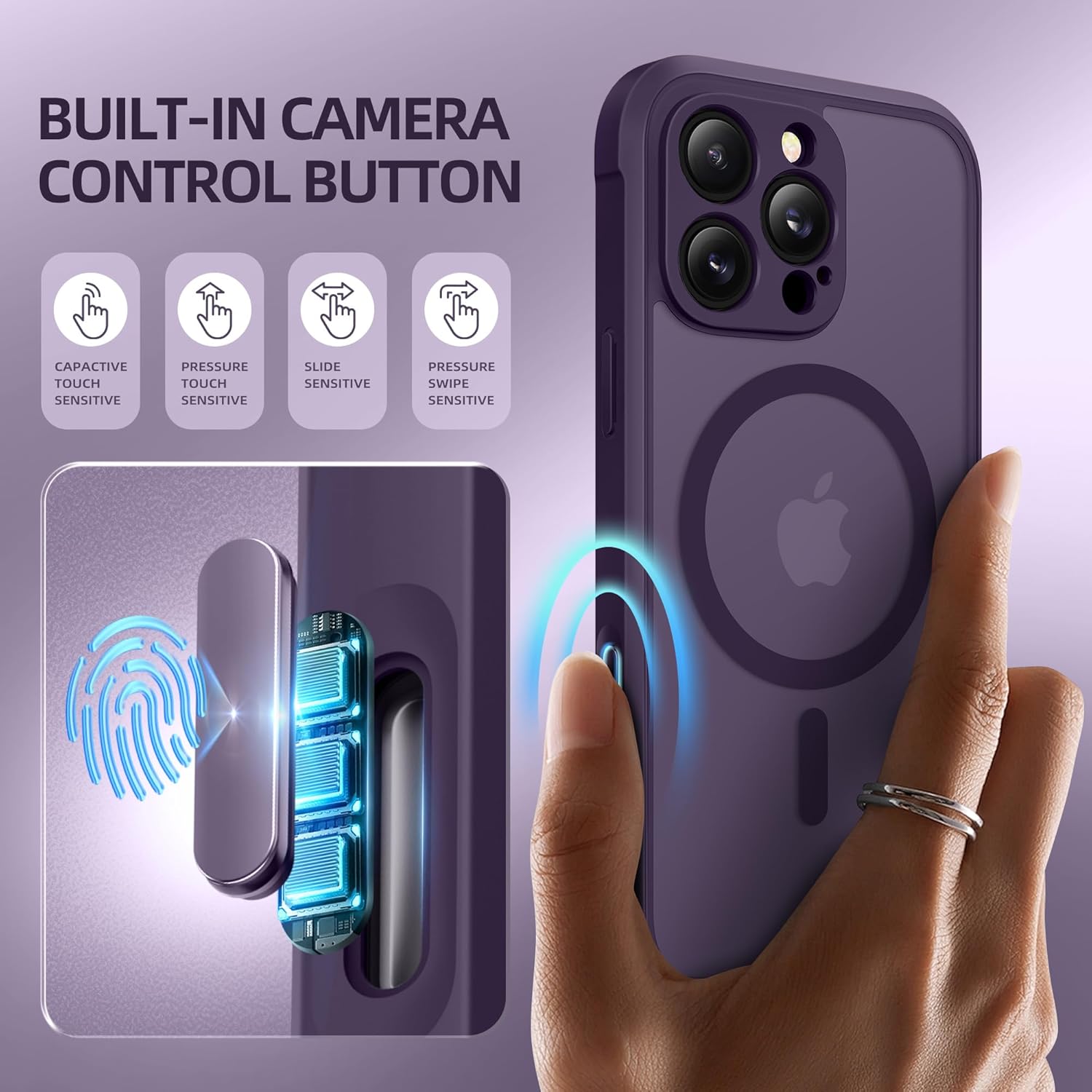 BERFY Magnetic for iPhone 16 Pro Max Case,Compatible with MagSafe,Built-in Privacy Screen Protector and Upgraded Camera Protection,Anti-Spy Full Body Shockproof Phone Case for 16 Pro Max,Deep Purple