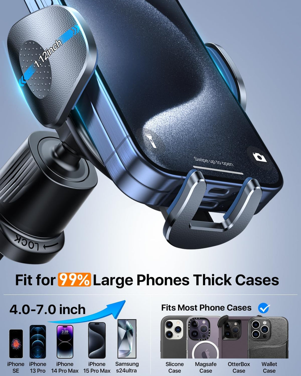 YRU Car Phone Holder [2025 Upgraded Metal Hook Clip], Phone Holders for Your Car [No Fear of Bumps] Air Vent Cellphone Mount Widely Compatible with iPhone16 15 14 13 12 Samsung Android, Grey