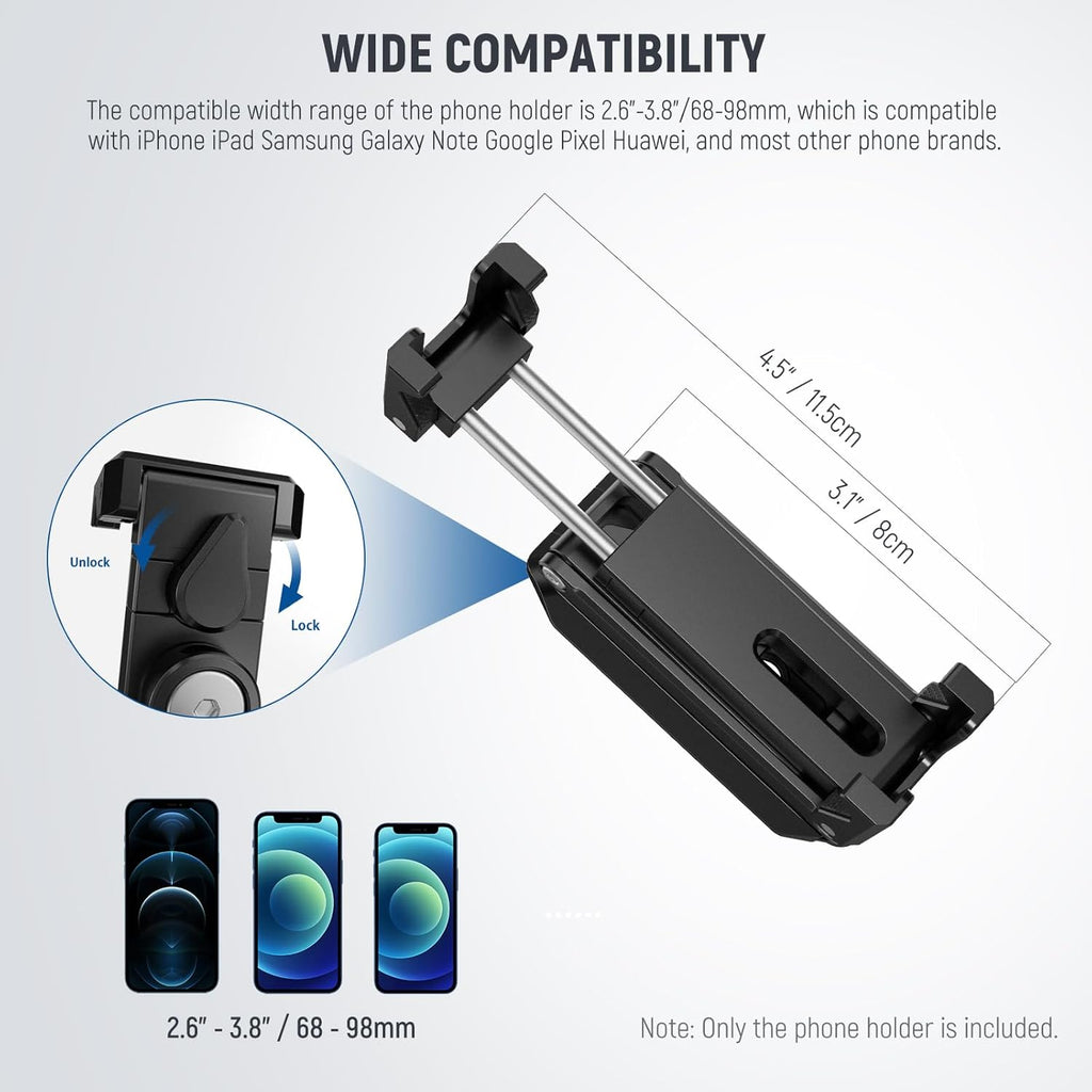 NEEWER Phone Tripod Mount with Cold Shoes, Metal Smartphone Adapter Compatible with iPhone, Multi Angle Tri Fold Cell Phone Holder, Handheld Grip for Streaming Vlog SP-04