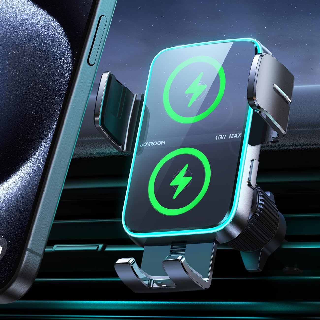 JOYROOM Wireless Car Charger Mount【Dual Coil】 Car Phone Holder Charger with Auto Smart Clamping Alignment for iPhone 16 Pro Max 15 14 13 12 11 Pro Max, Samsung Flip, Galaxy S24/S24/S22/21Ultra