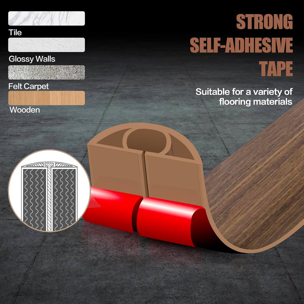 Floor Cord Cover Cable Cavity Self Adhesive Cord Hider Floor 10FT Floor Cable Management Power Cord Protector Floor Electric Cord Covers for Offices, Gym, Exhibitions (Misty Brown Wood, 1.18" x 10')