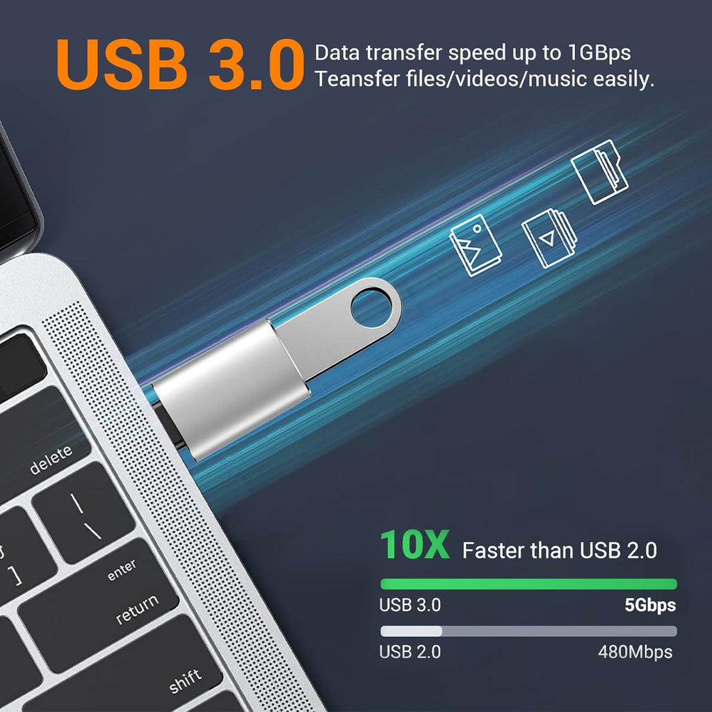 𝟒𝐏𝐚𝐜𝐤 𝐔𝐩𝐠𝐫𝐚𝐝𝐞𝐝 USB to USB C Adapter,USB C Male to USB 3.0 Female OTG Converter for iPhone 16 15 14 13 Plus Pro Max,Apple Watch,Airpods,S24 Ultra, Gender Changers OTG Adapters - Silver