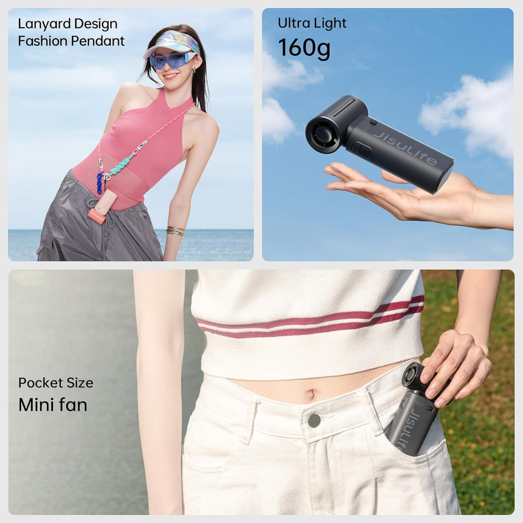 JISULIFE Portable Handheld Fan Life9, Turbo Power High Speed Air [12H Max Cooling Time], 5 Gear Wind, 3600mAh Rechargeable, Mini Pocket Design, Personal Fan for Travel Concerts Camping Makeup - Black