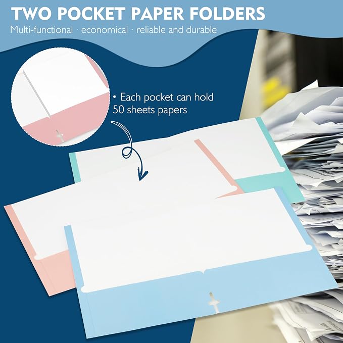 pmybupo 6Pack Folders with Pockets, 2-Pocket Colored File Folders, Pastel Colors - Image 3
