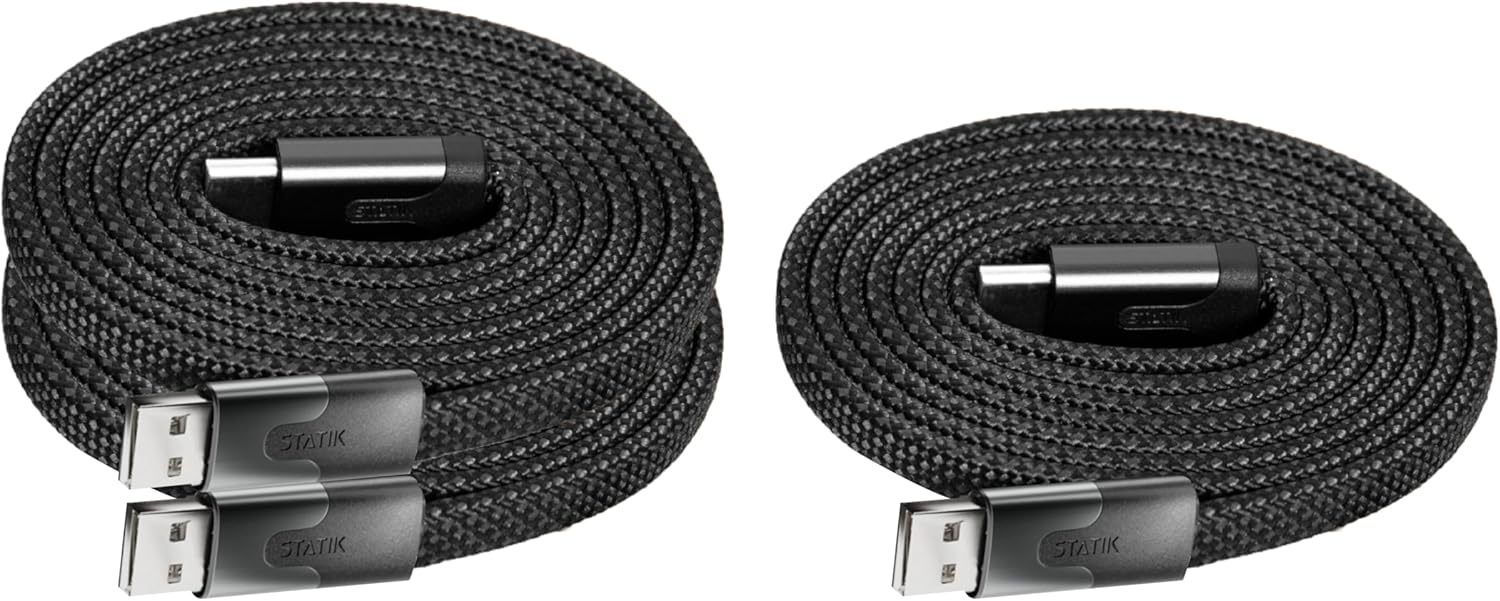 Statik MagStack USB to USB C Cable, Magnetic Anti Tangle Flat A to Type C Charger Fast Charging Cord, Magnetic Charging Cable, Compatible with iPhone 16 Pro Max, Galaxy S24 Ultra, 27W 3FT/1M, 3-Pack