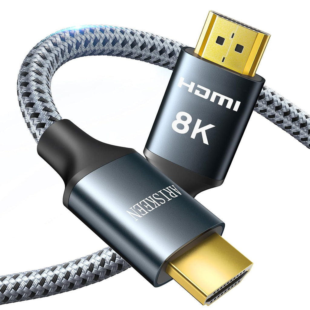 ARISKEEN 8K HDMI Cable 7 FT, 48Gbps High Speed HDMI 2.1 Cable, 8K 60Hz, 4K 120Hz 144Hz Braided HDMI Cord - 7 Feet