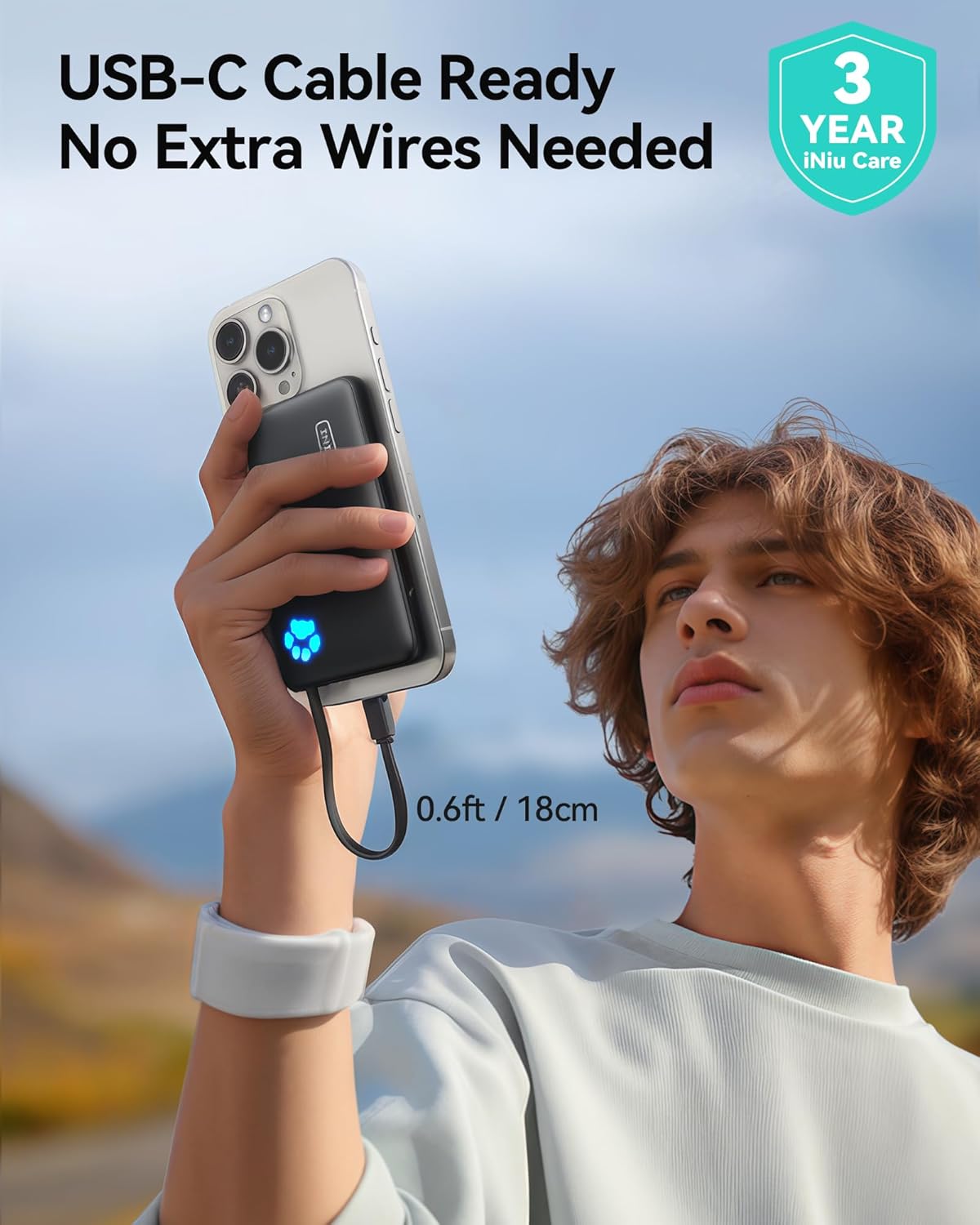 INIU Portable Charger, Slim 10000mAh Power Bank with Build in USB-C Cable, 20W Fast Charging Small Phone Charger, Flight Cruise Ship Trip Accessories Essentials for College Student Boy Girl, Yellow