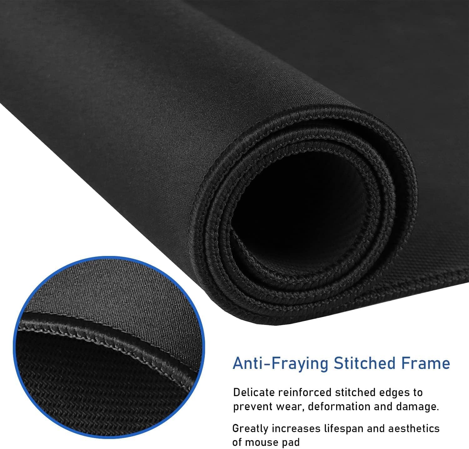 Large Extended Gaming Mouse Pad with Stitched Edges, 47.3 X 23.6 in Desk Pad Durable Non-Slip Natural Rubber Base, Waterproof Computer Keyboard Mat for Esports Pros, Gamer, Desktop, Black