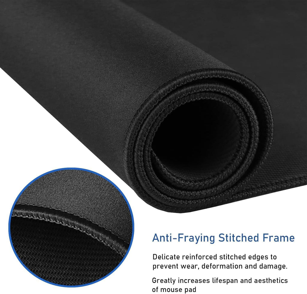 Gaming Mouse Pad, Large Desk Mouse Pad with Stitched Edges,(35.4X15.7In) Durable Non-Slip Natural Rubber Base, Waterproof Computer Keyboard Pad Mat for Esports Pros/Gamer/Desktop/Office/Home, Black