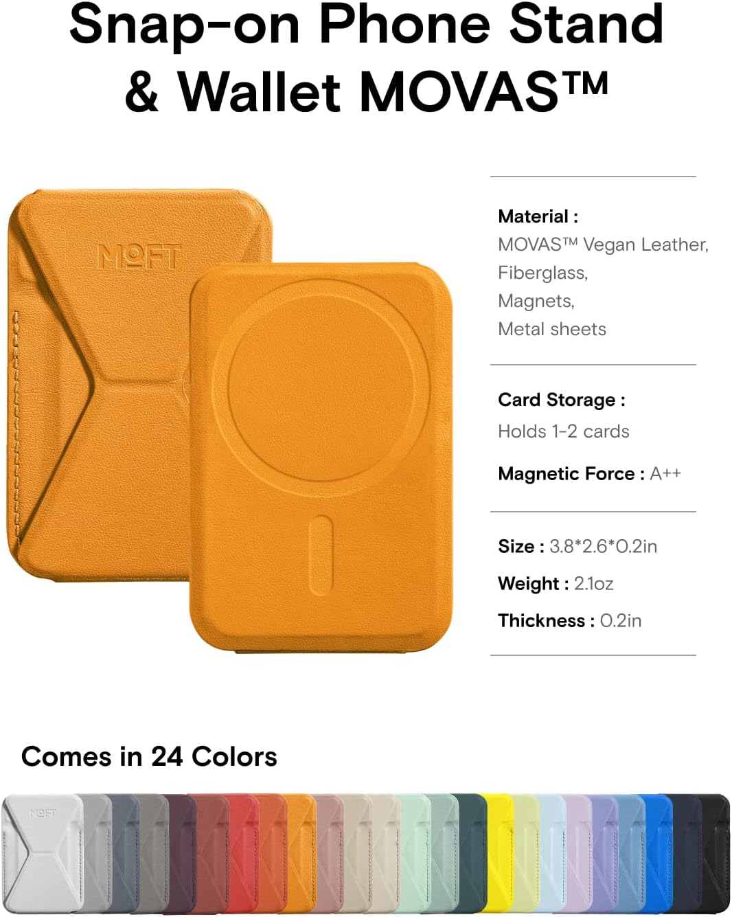 MOFT Magnetic Wallet Stand Compatible with iPhone 16/15/14/13/12 Series, Angle Adjustment MOVAS Phone Stand, Orange