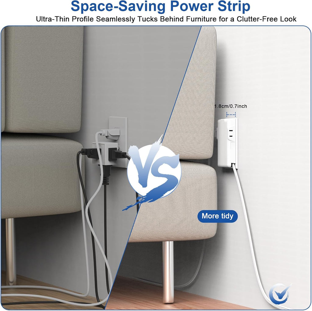 Power Strip Surge Protector with Outlet Cover, 6 AC Outlets Surge Protection, 4 USB Ports, 5ft Extension Cord, Wall Mount Flat Plug for Indoor Home Office Kitchen, White