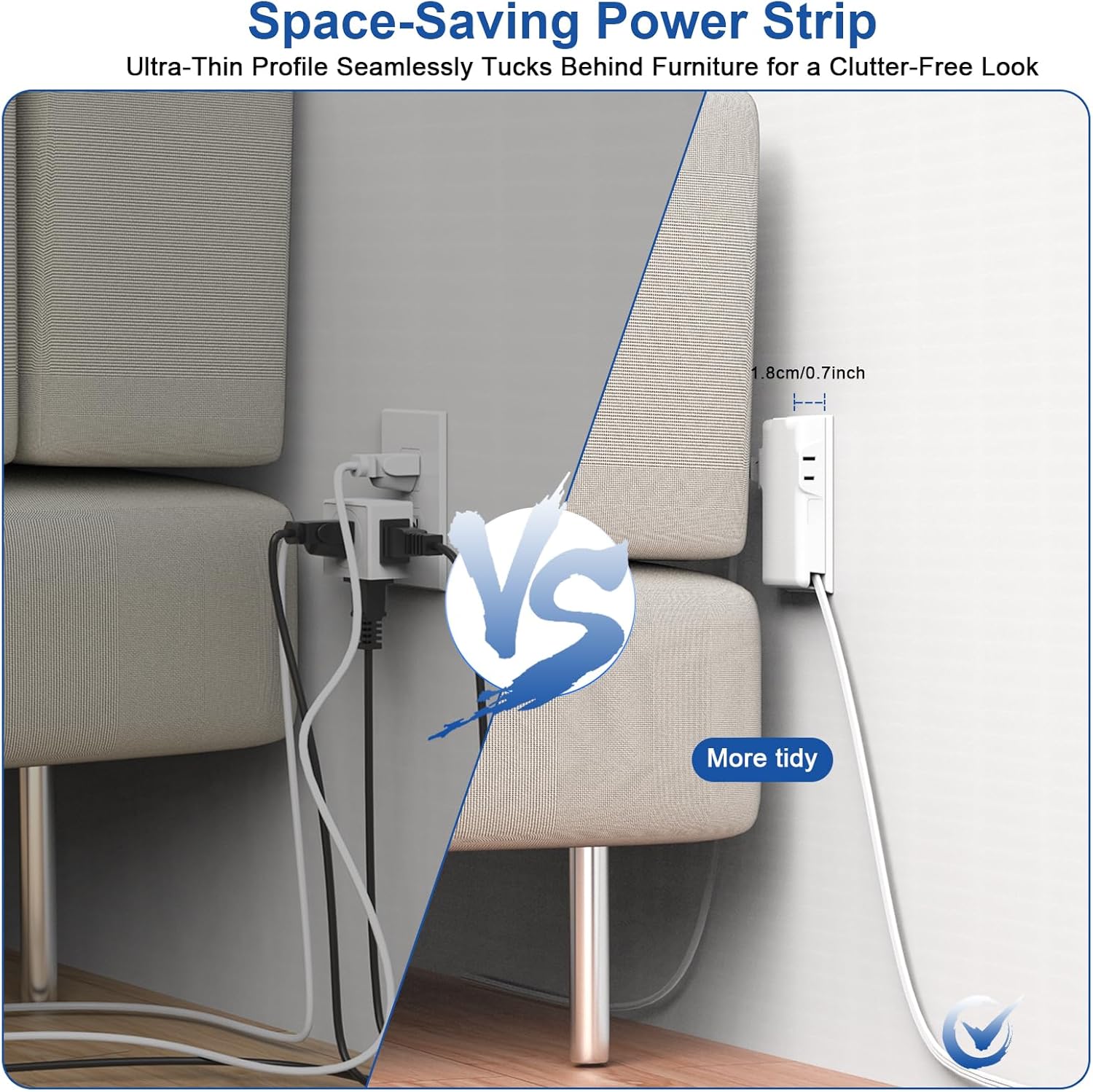 Power Strip Surge Protector with Outlet Cover, 6 AC Outlets Surge Protection, 4 USB Ports, 5ft Extension Cord, Wall Mount Flat Plug for Indoor Home Office Kitchen, White