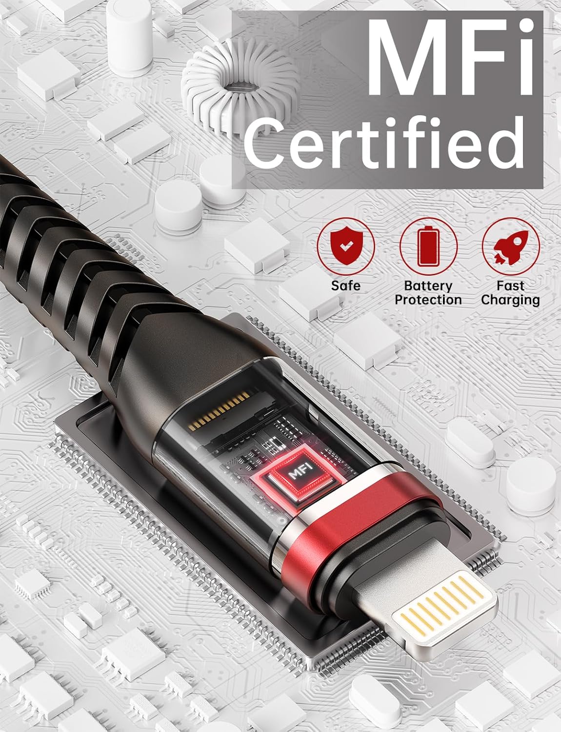 UYOUNG iPhone Charger Cable 3Pack 6FT [Apple MFi Certified] USB to Lightning Cable Nylon Braided Heavy Duty Fast Charging Cord Compatible with iPhone 14/13/12/11/SE/X/XS/XR/8/7/6/6S/iPad - Red