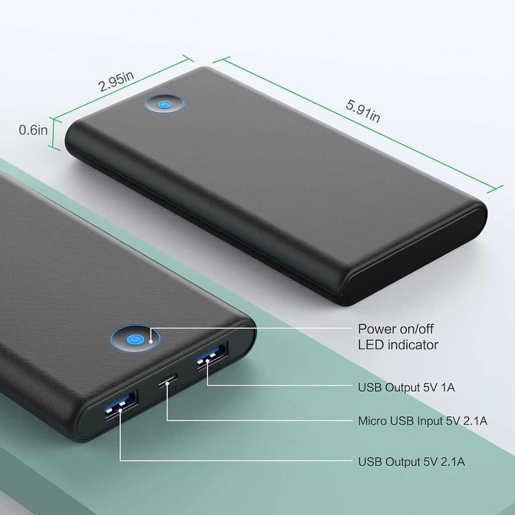 [2 Pack] Portable Charger Power Bank 20000mAh,Ultra Slim Portable Phone Charger with Dual USB Outputs,Backup Charging External Battery Pack Compatible with iPhone 15/14/13/12/11,Android etc-Black+Blue