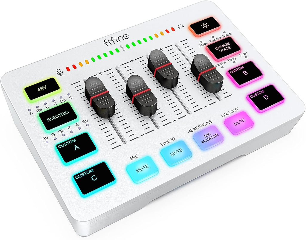 FIFINE Audio Mixer, Gaming Streaming PC Mixer with Slider Fader, XLR Microphone Interface, Monitoring, for Video/Game Voice/Podcast Recording-AmpliGame SC3W